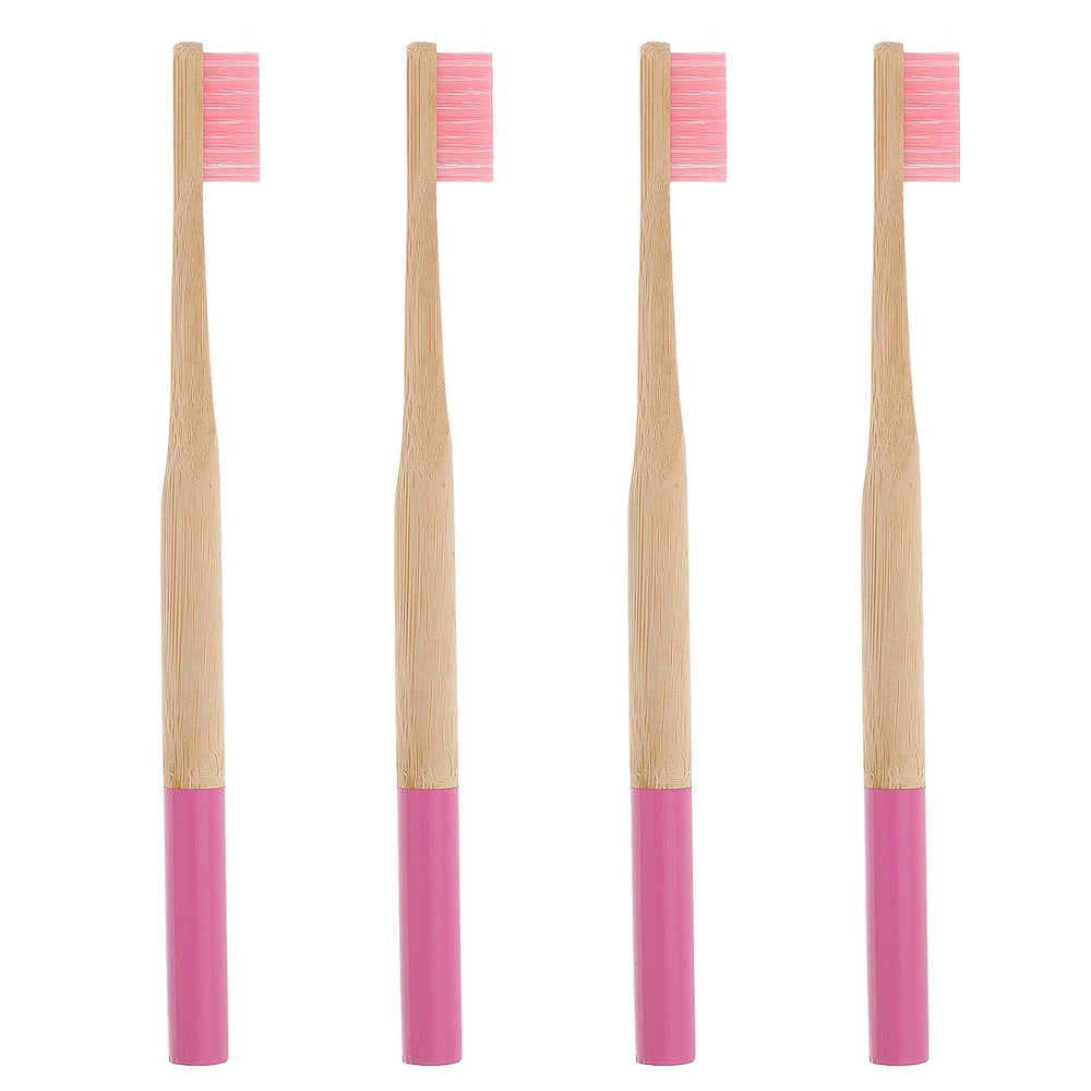 Front view of FRCOLOR four-piece bamboo toothbrushes pack
