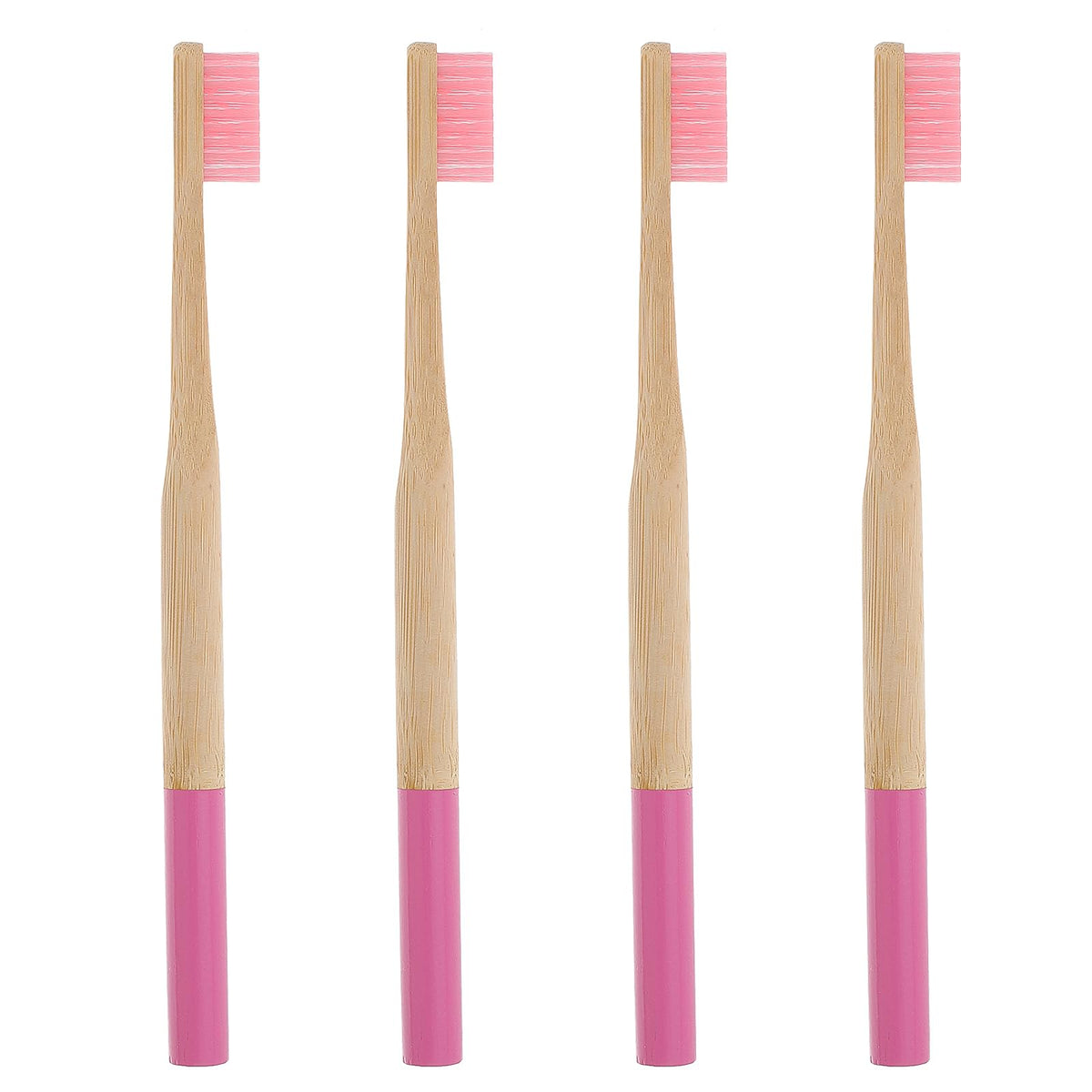 Front view of FRCOLOR four-piece bamboo toothbrushes pack