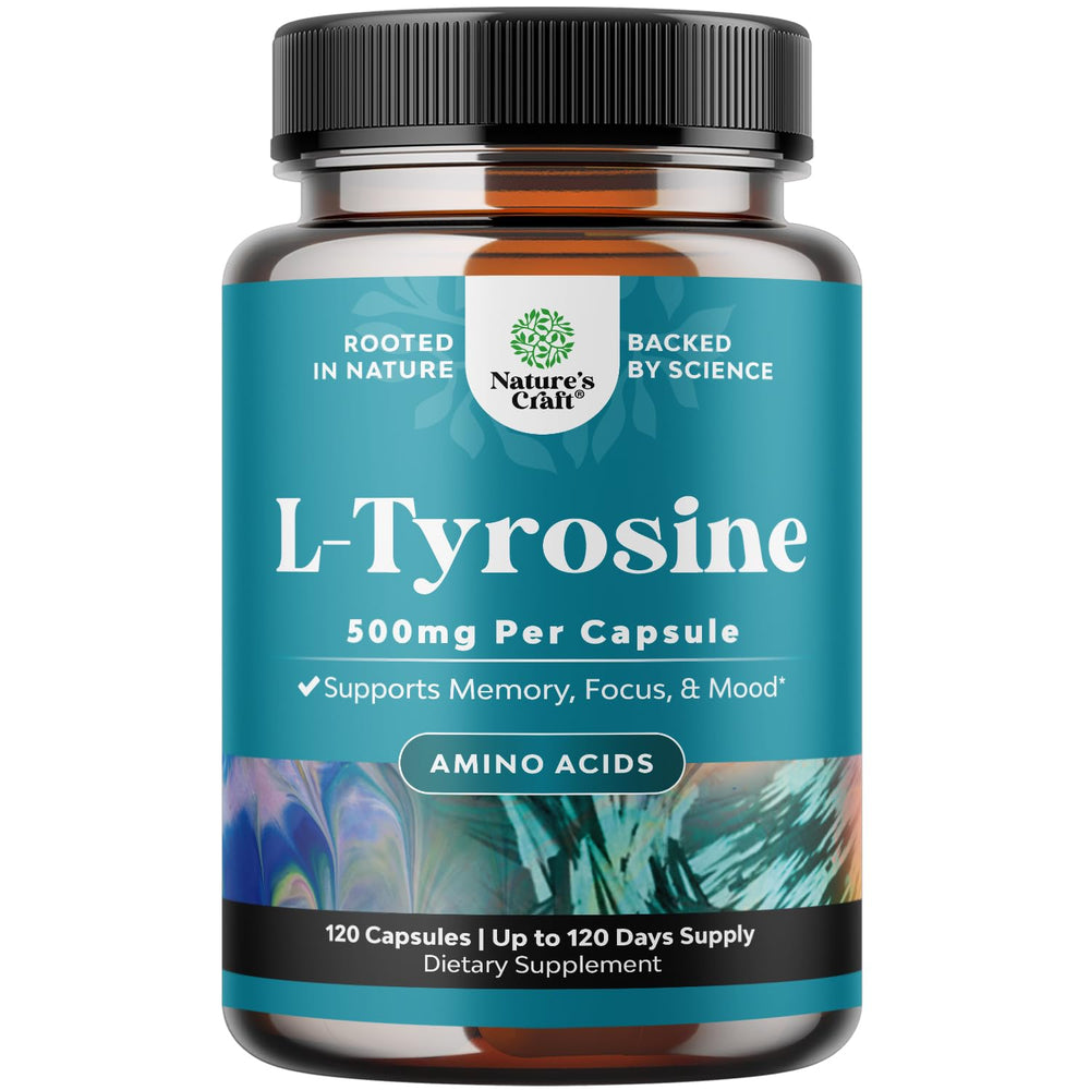 Free Form L Tyrosine 500mg capsules bottle – front view