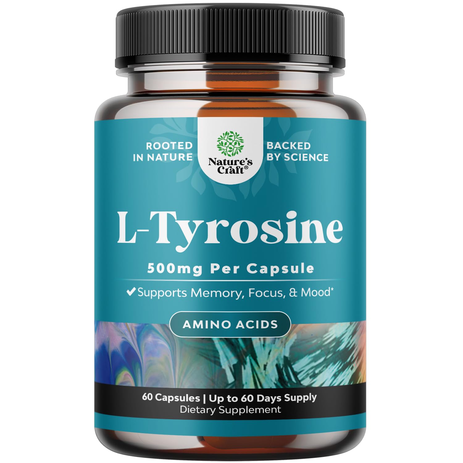 Bottle of Free Form L-Tyrosine 500mg capsules - 60 count
