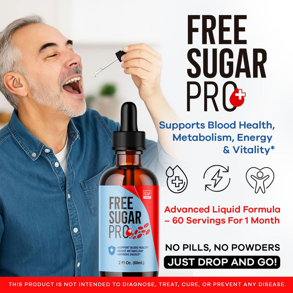 Close-up of Free Sugar Pro Drops liquid bottle