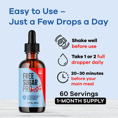 Front view of Free Sugar Pro Drops bottle with branding