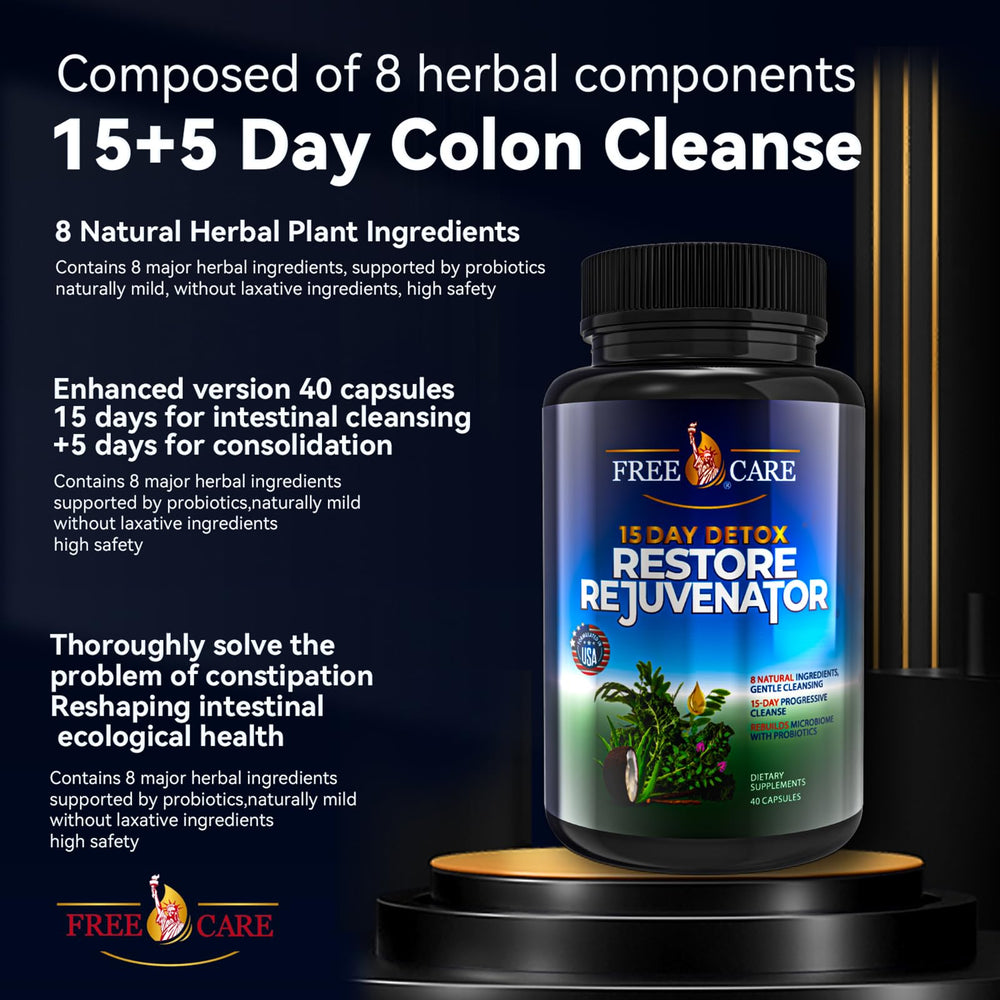 FreeCare Colon Cleanse psyllium husk visual emphasizes fiber for regularity and prebiotic support.