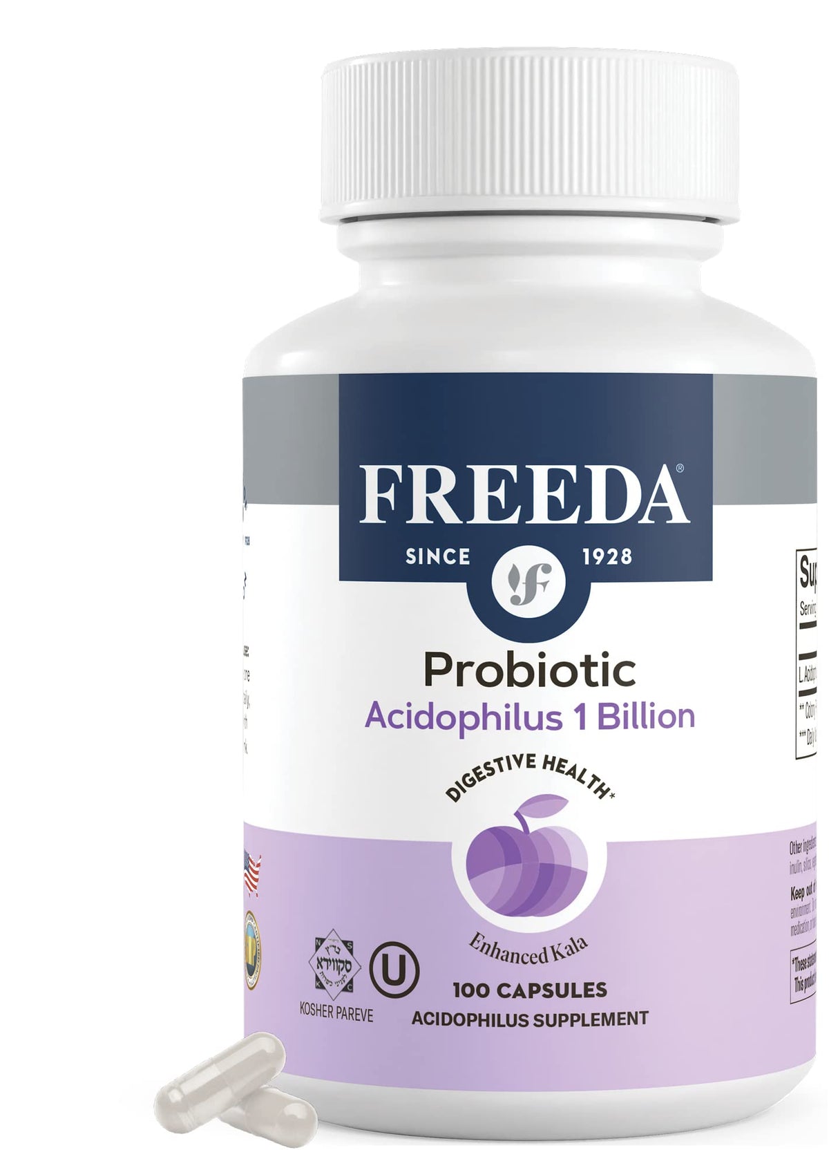 FREEDA Acidophilus probiotic bottle with 1B CFU label