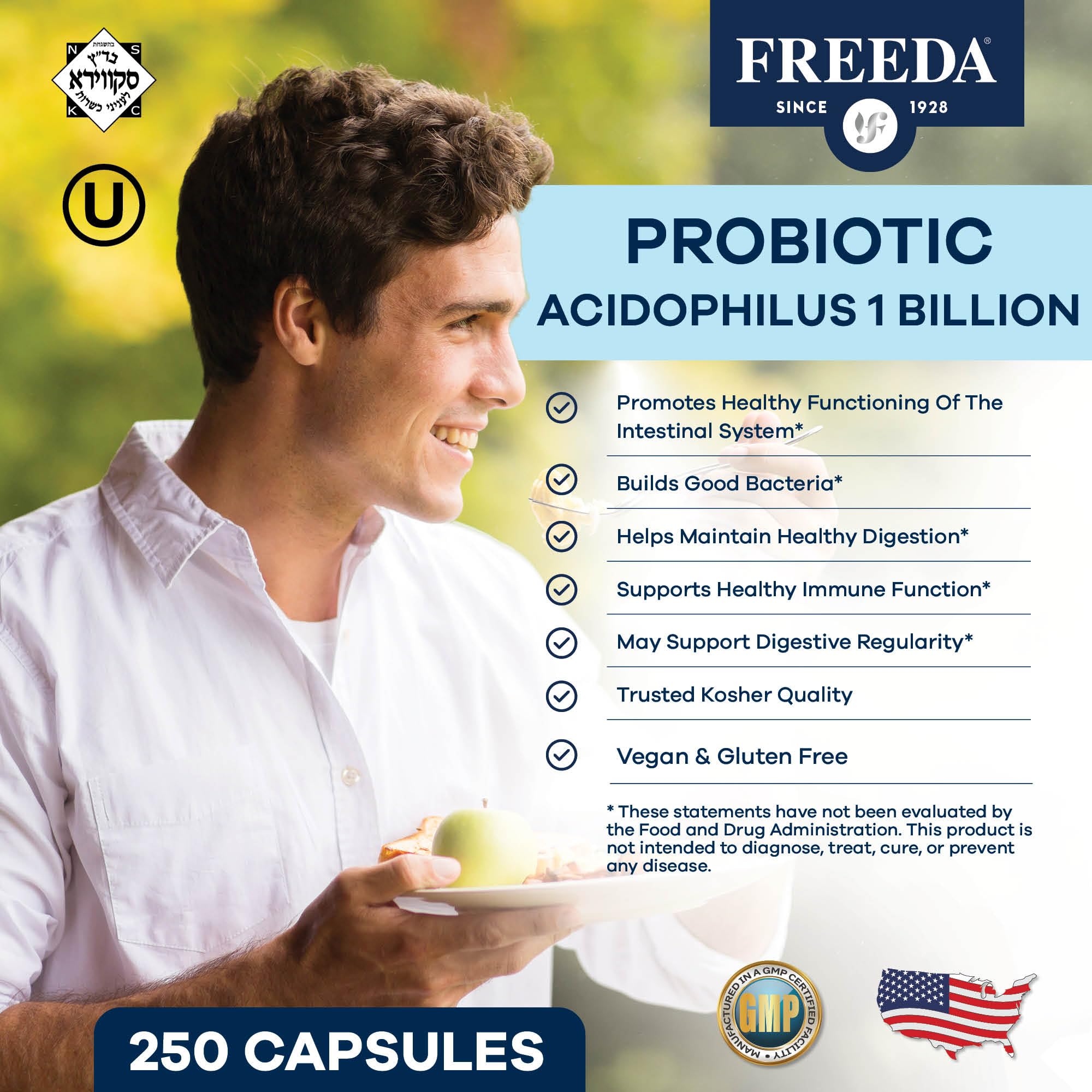 Close-up of FREEDA probiotic capsule