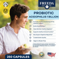 Close-up of FREEDA probiotic capsule