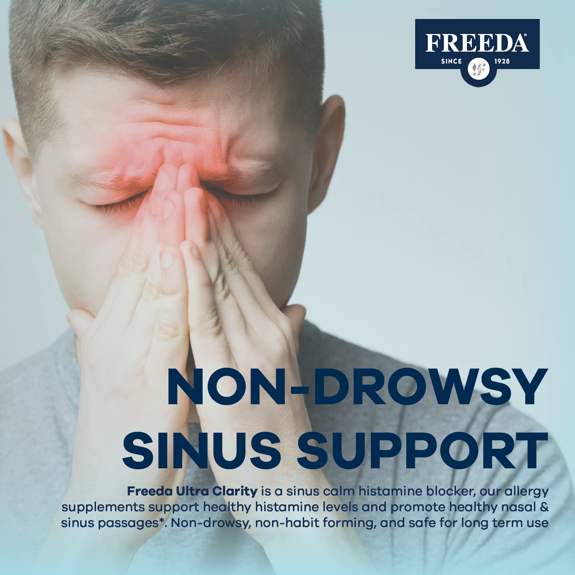 Retail product packaging of FREEDA Allergy Formula on a shelf