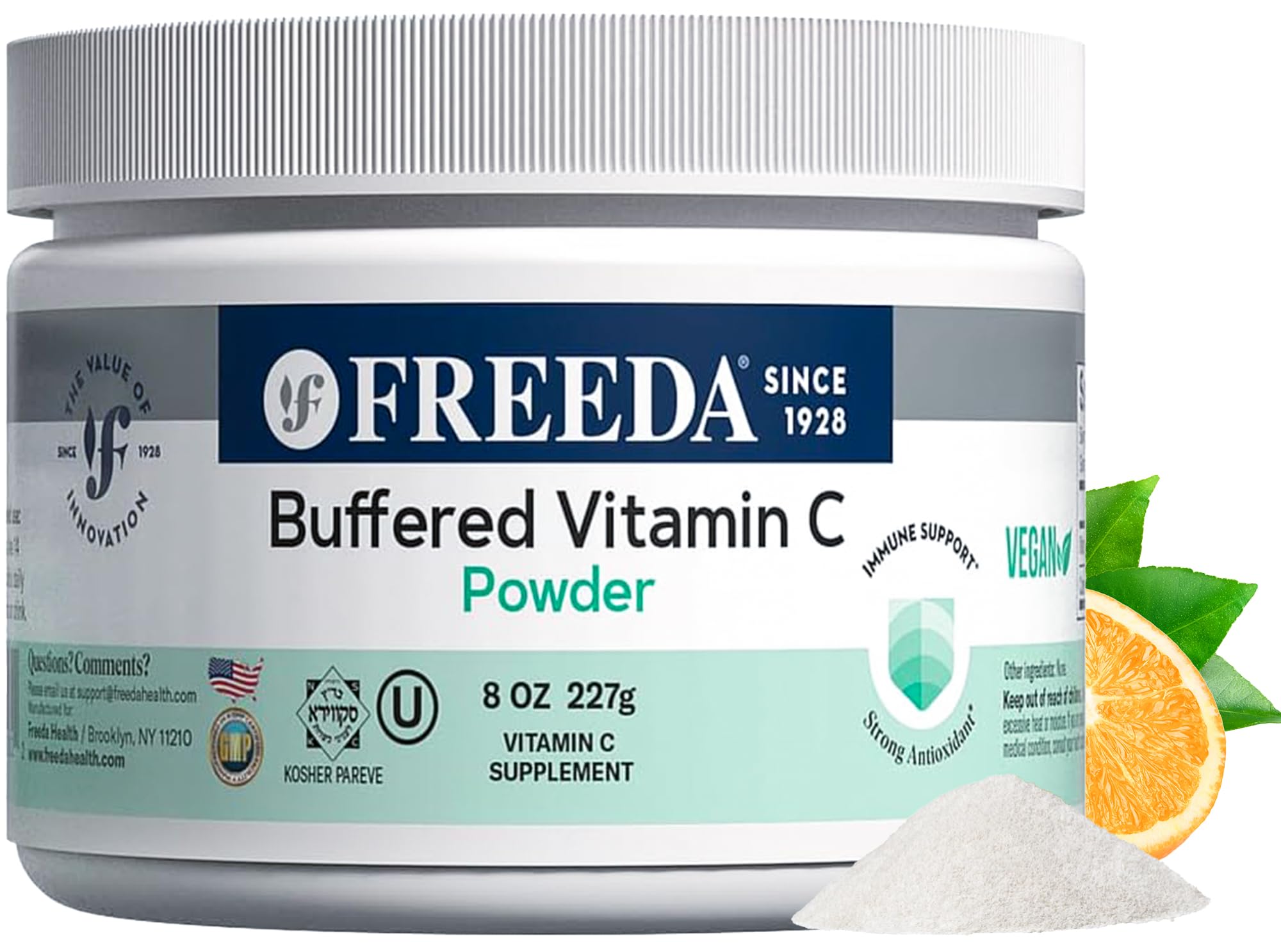 Front view of FREEDA Buffered Vitamin C Powder 8 oz