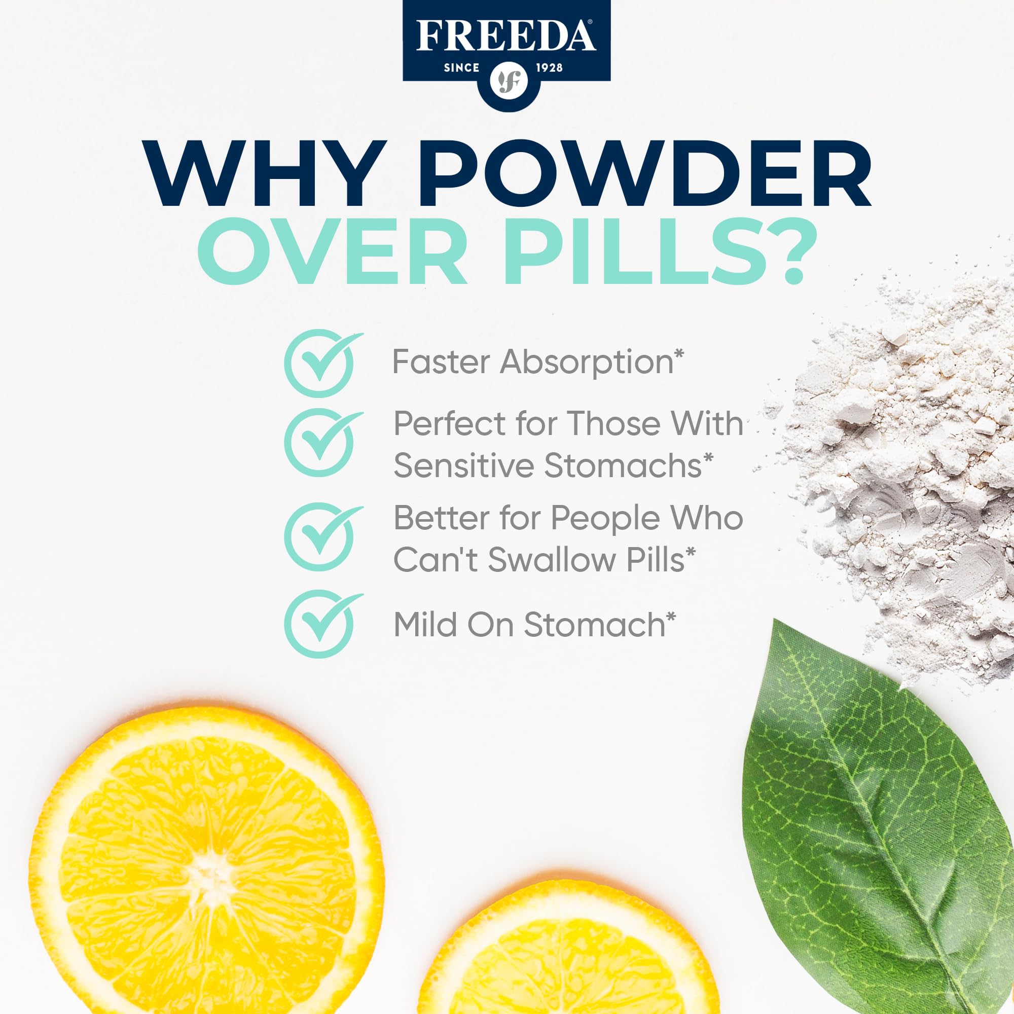 Serving scoop with Freeda buffered vitamin C powder