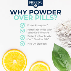 Serving scoop with Freeda buffered vitamin C powder