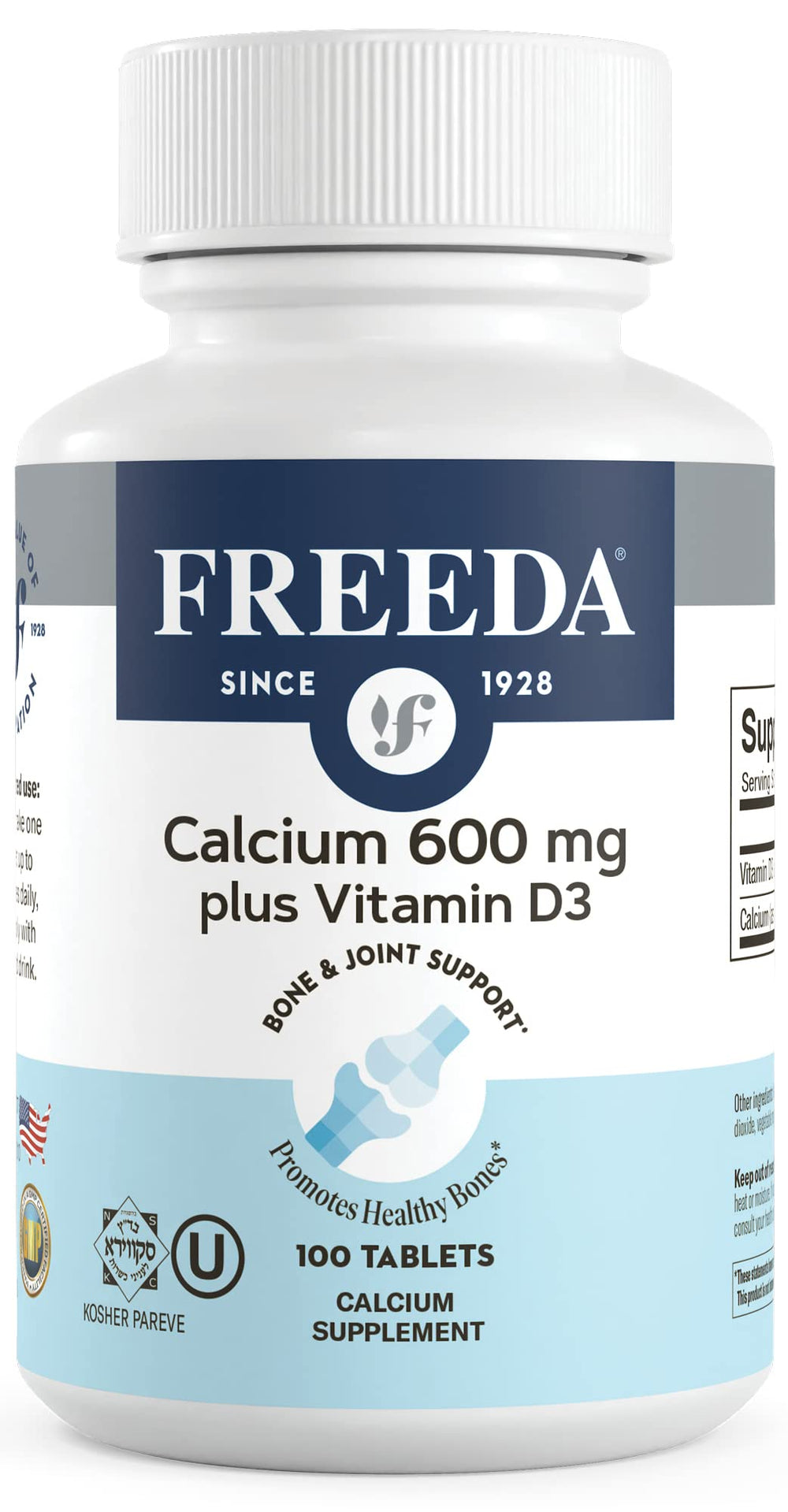 Freeda Calcium 600 mg with Vitamin D3 bottle front view