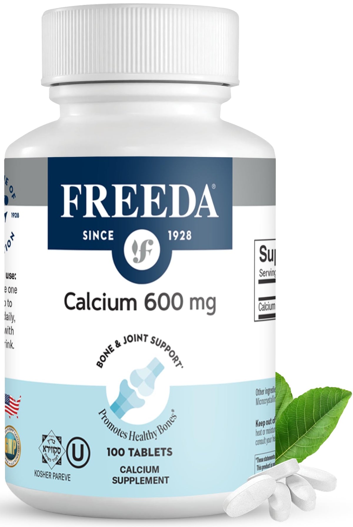 Freeda Calcium Carbonate 600 mg bottle – front view