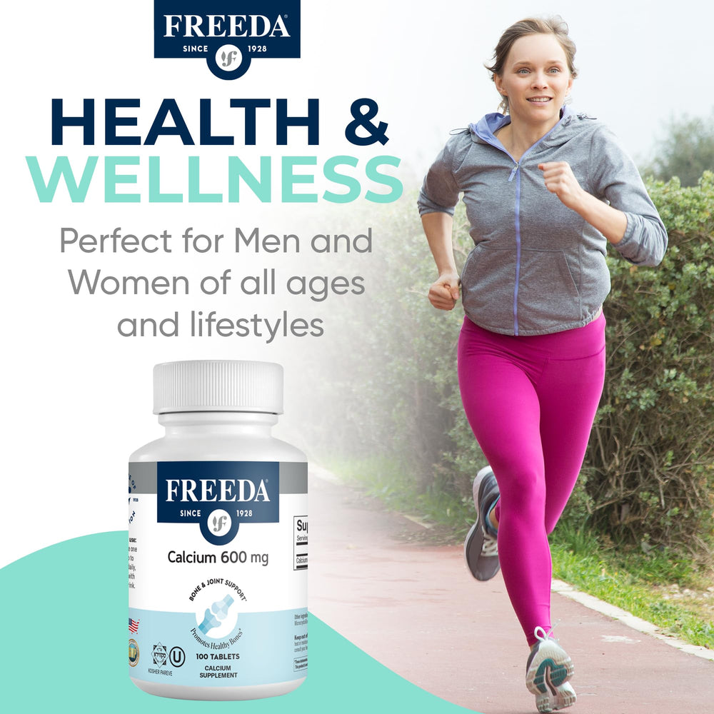 Kosher and vegan certification labels on Freeda Calcium Carbonate