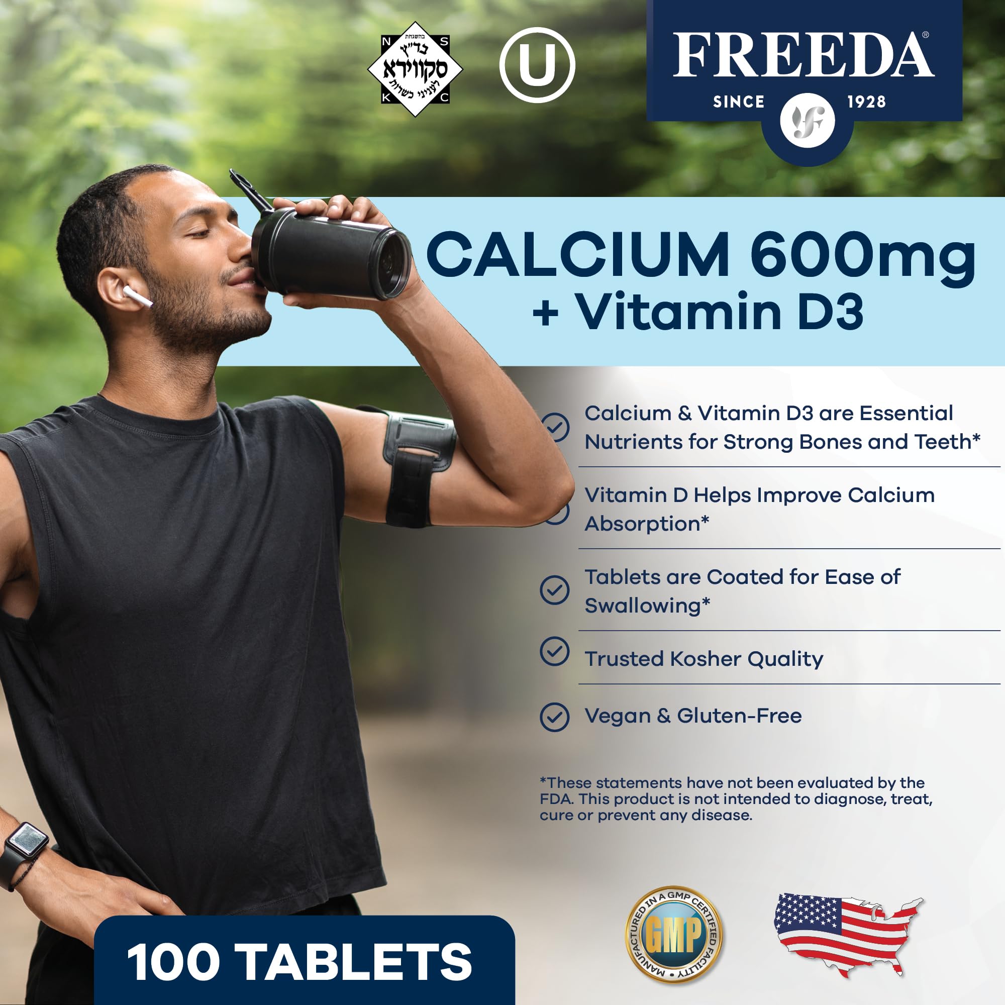 Coated calcium tablets with 600 mg calcium and 400 IU vitamin D3