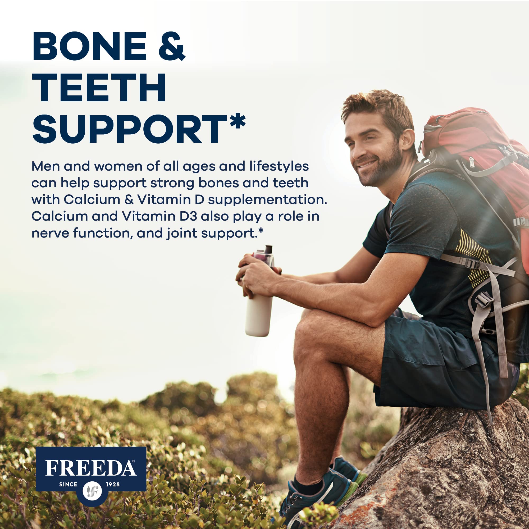 Nutrition facts label for Freeda Calcium + Vitamin D3