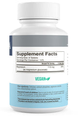 Nutrition panel showing 2000 mg magnesium gluconate per serving and 110 mg elemental magnesium