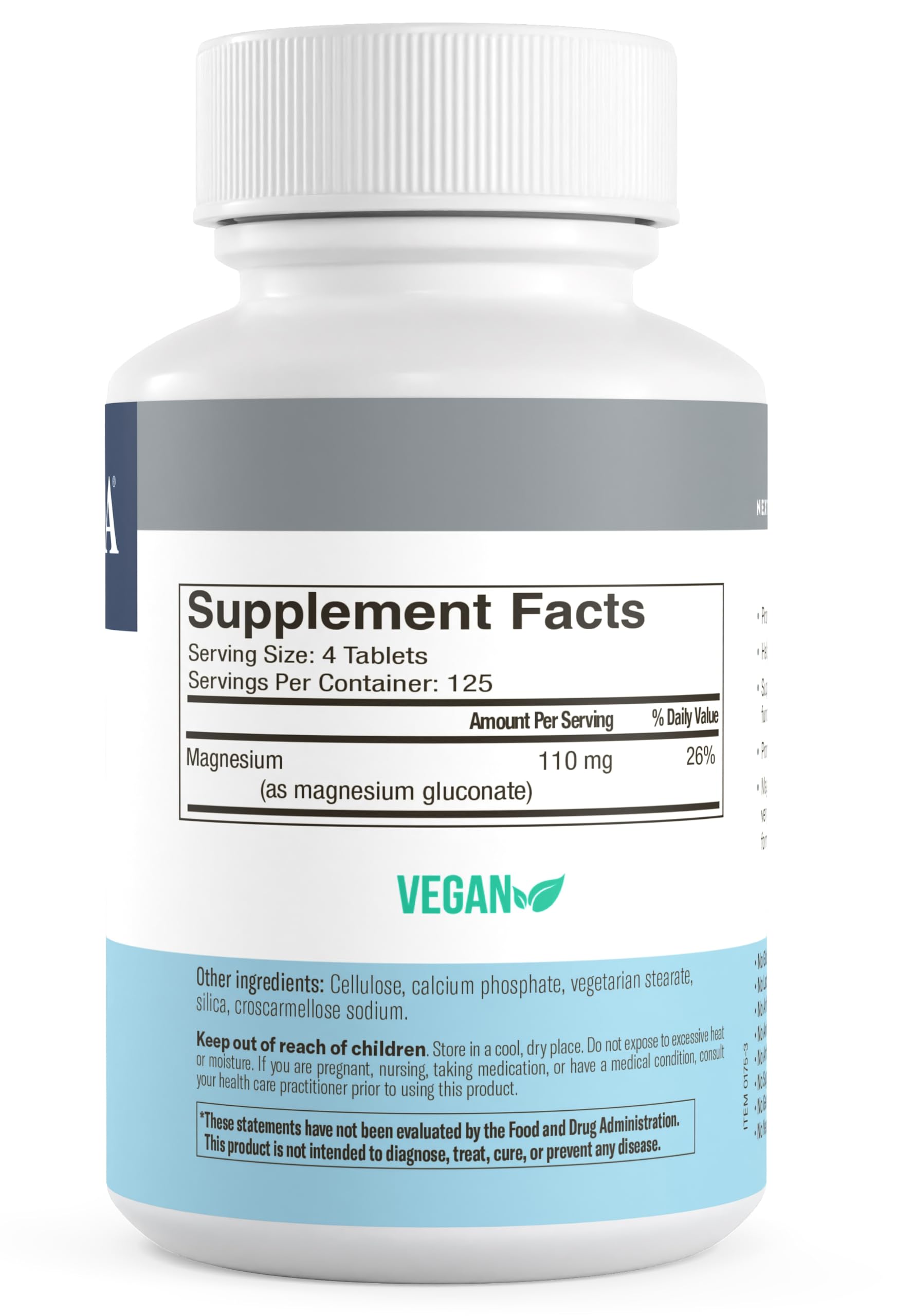 Freeda Magnesium Gluconate label and supplement facts