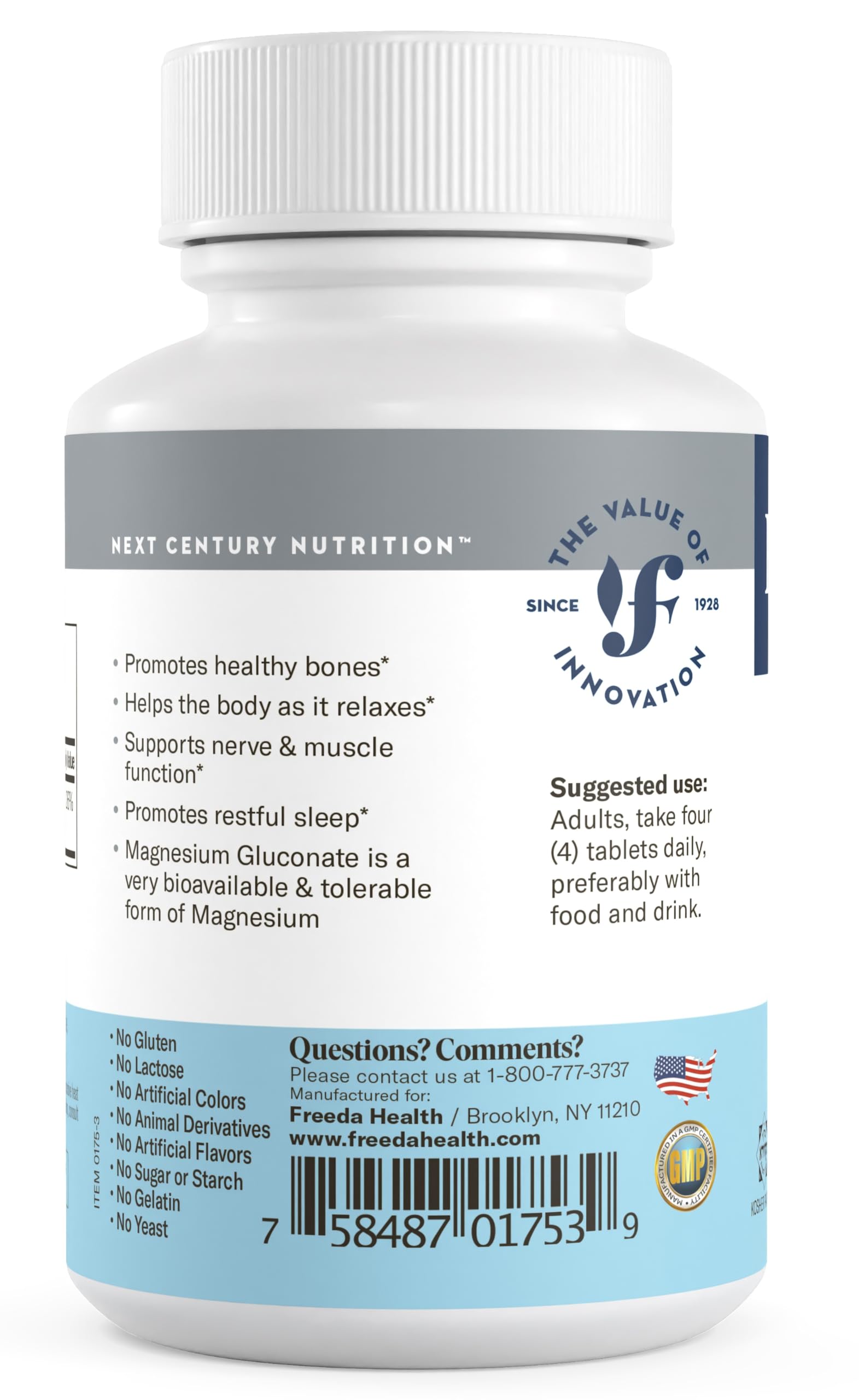 Freeda Magnesium Gluconate ingredients panel
