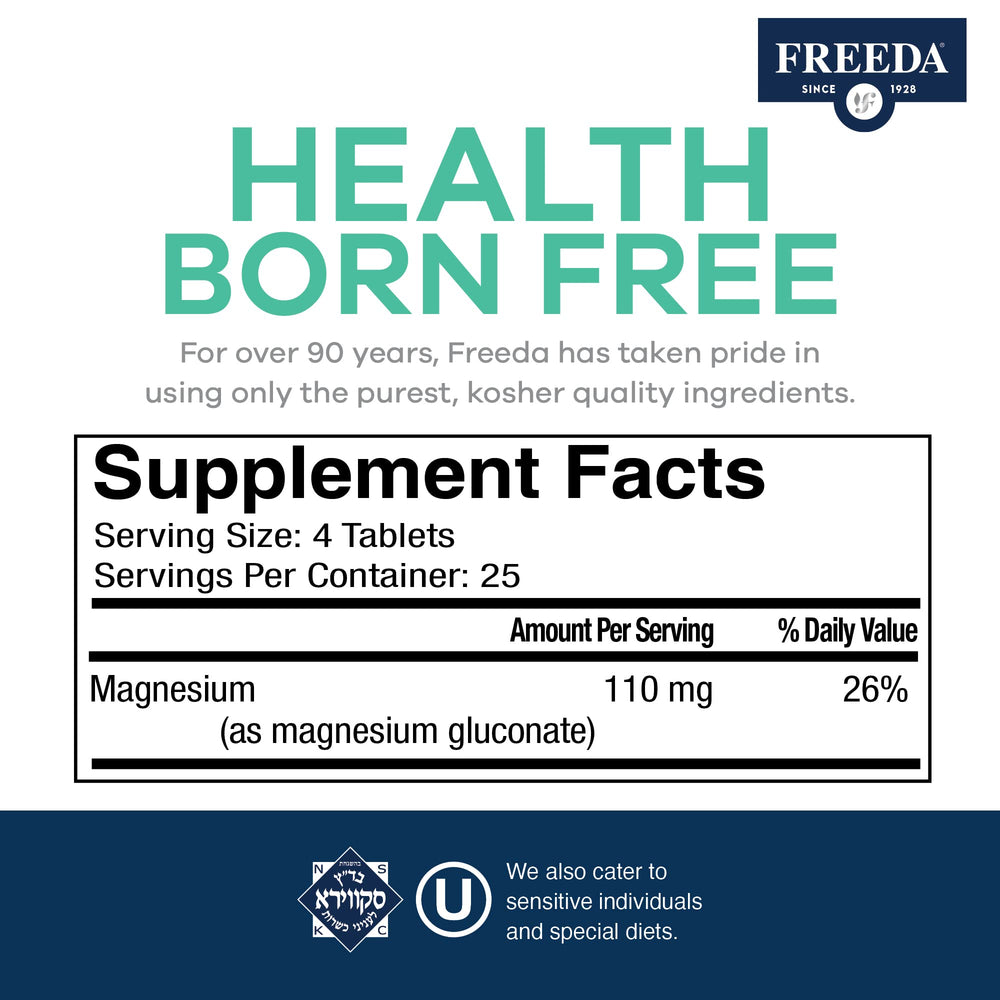 Freeda Magnesium Gluconate vegan and gluten-free formula