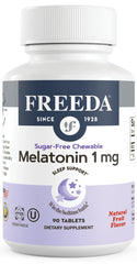 FREEDA Melatonin 1 mg Sugar-Free Chewable Tablets packaging box and bottle