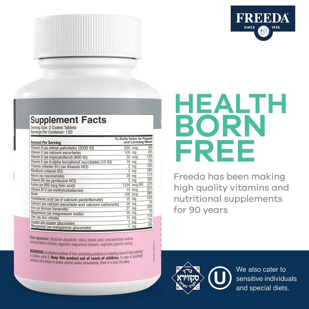 Prenatal vitamin bottle label showing ingredients
