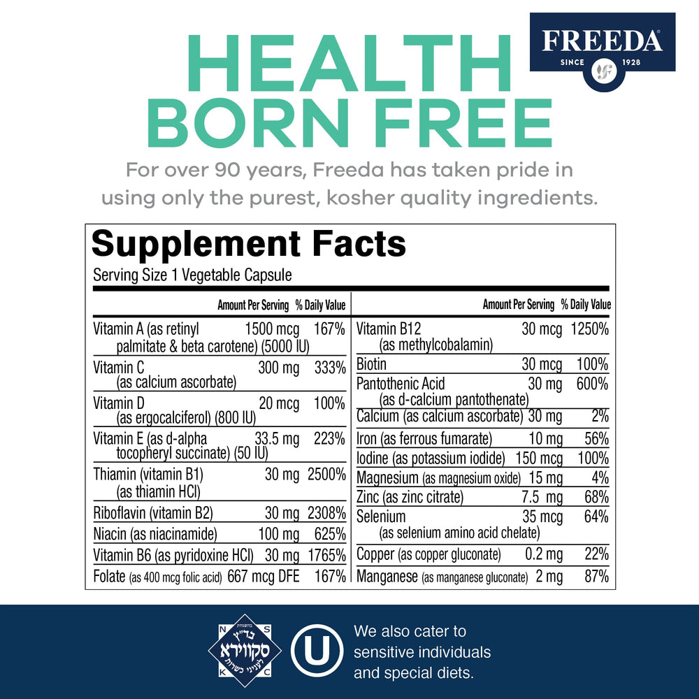 Freeda multivitamin showing essential vitamins and minerals