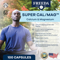 Freeda Super Cal/Mag bottle back with supplement facts
