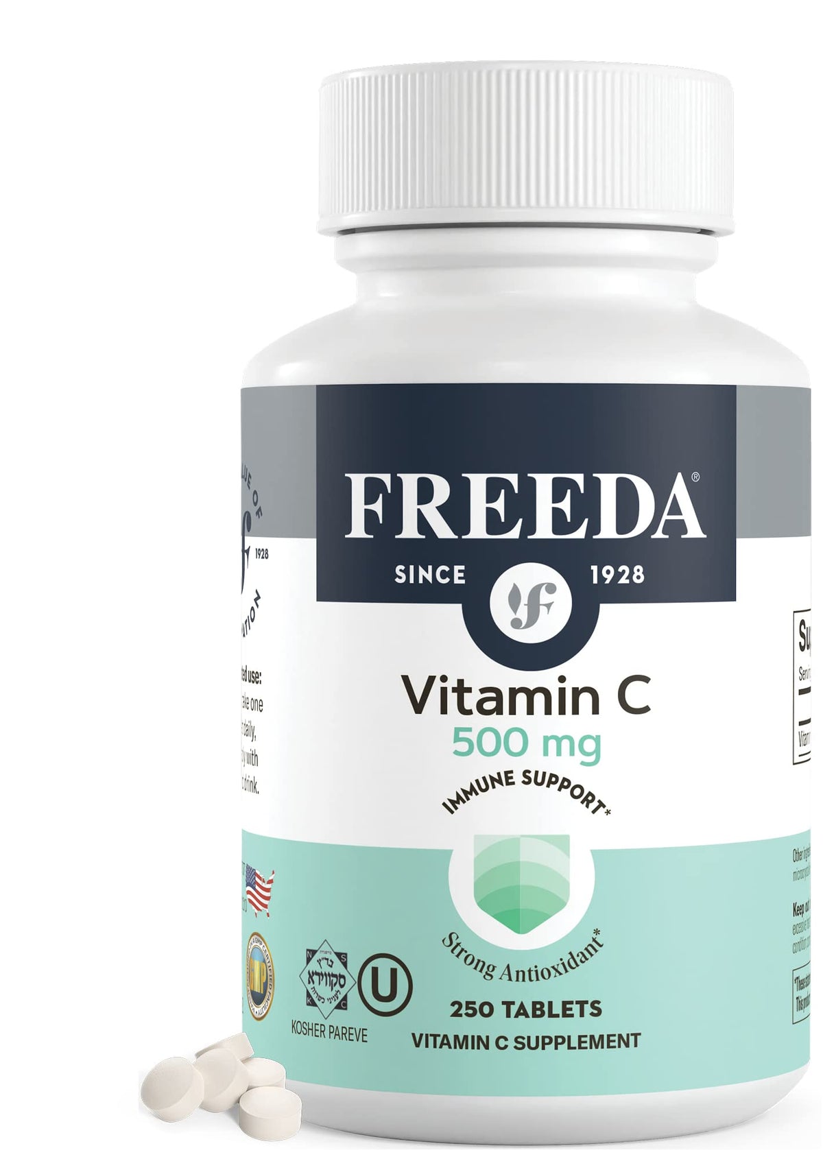 FREEDA Vegan Vitamin C 500mg bottle with label facing forward
