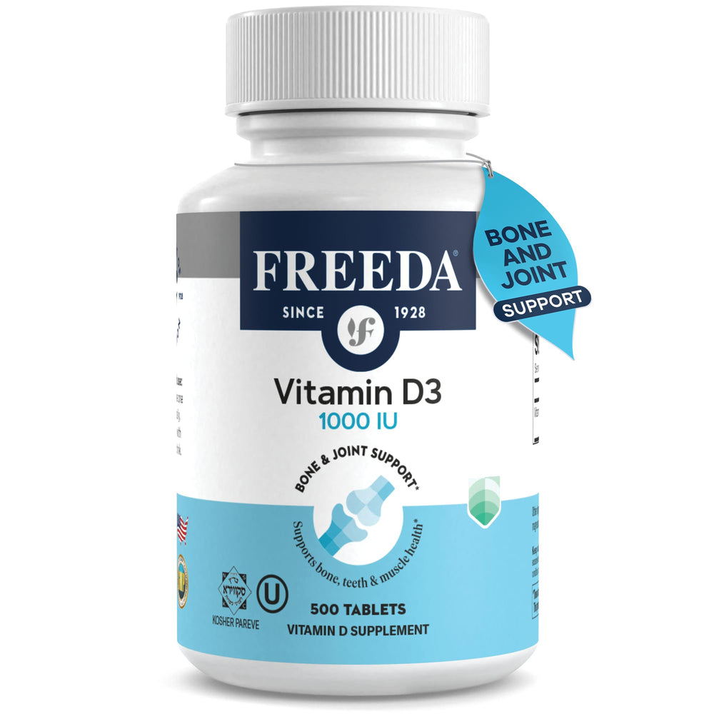 FREEDA Vitamin D3 1000 IU Kosher tablets bottle and label