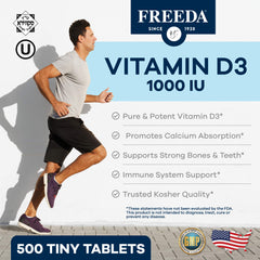 Close-up of Freeda Vitamin D3 1000 IU tablets