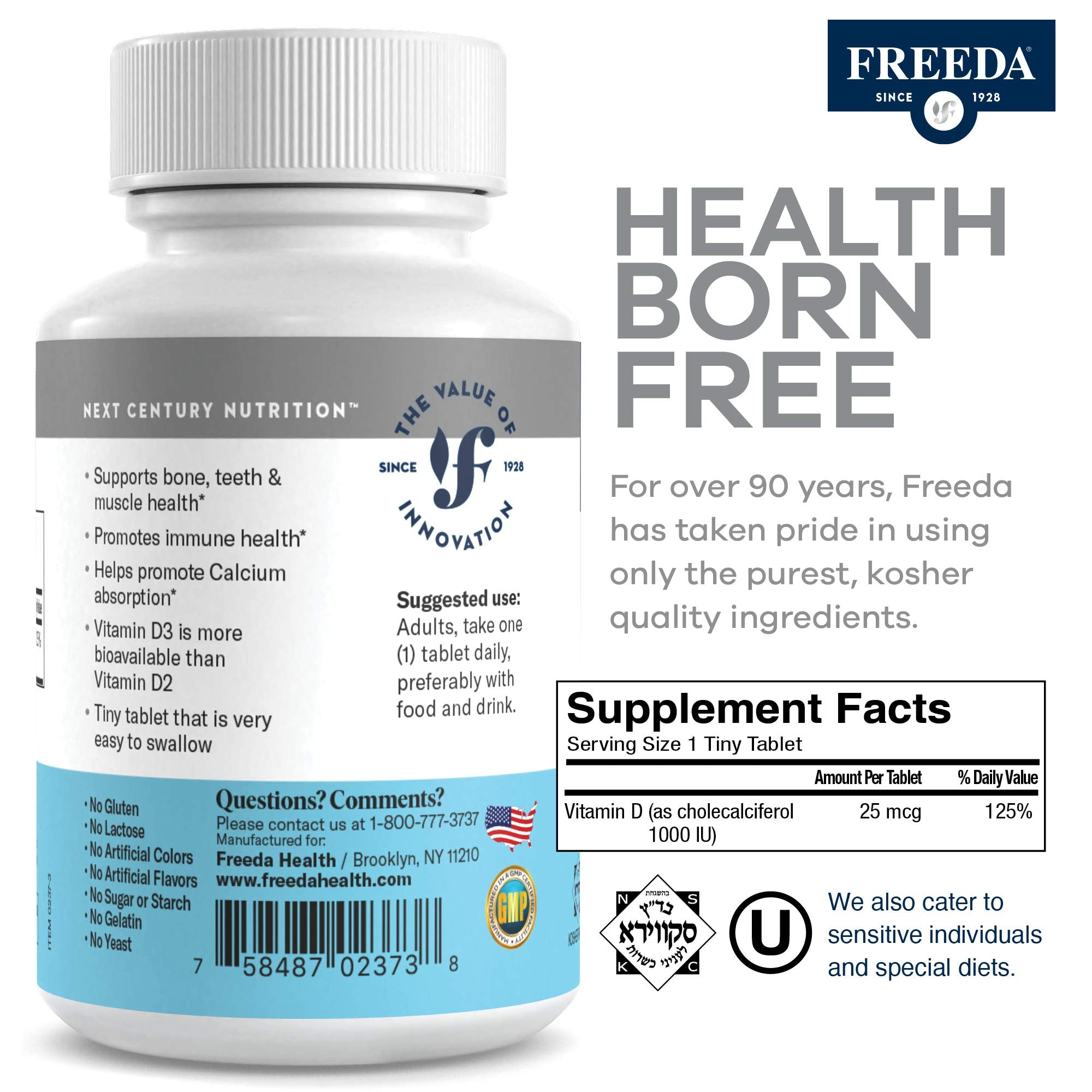 Kosher-certified Freeda Vitamin D3 packaging