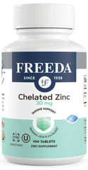 Freeda Chelated Zinc 30mg bottle front with TRAACS Bisglycinate