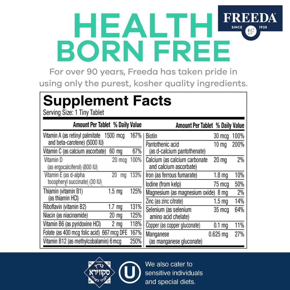 Freedavite Tiny Tablet nutrition facts and minerals