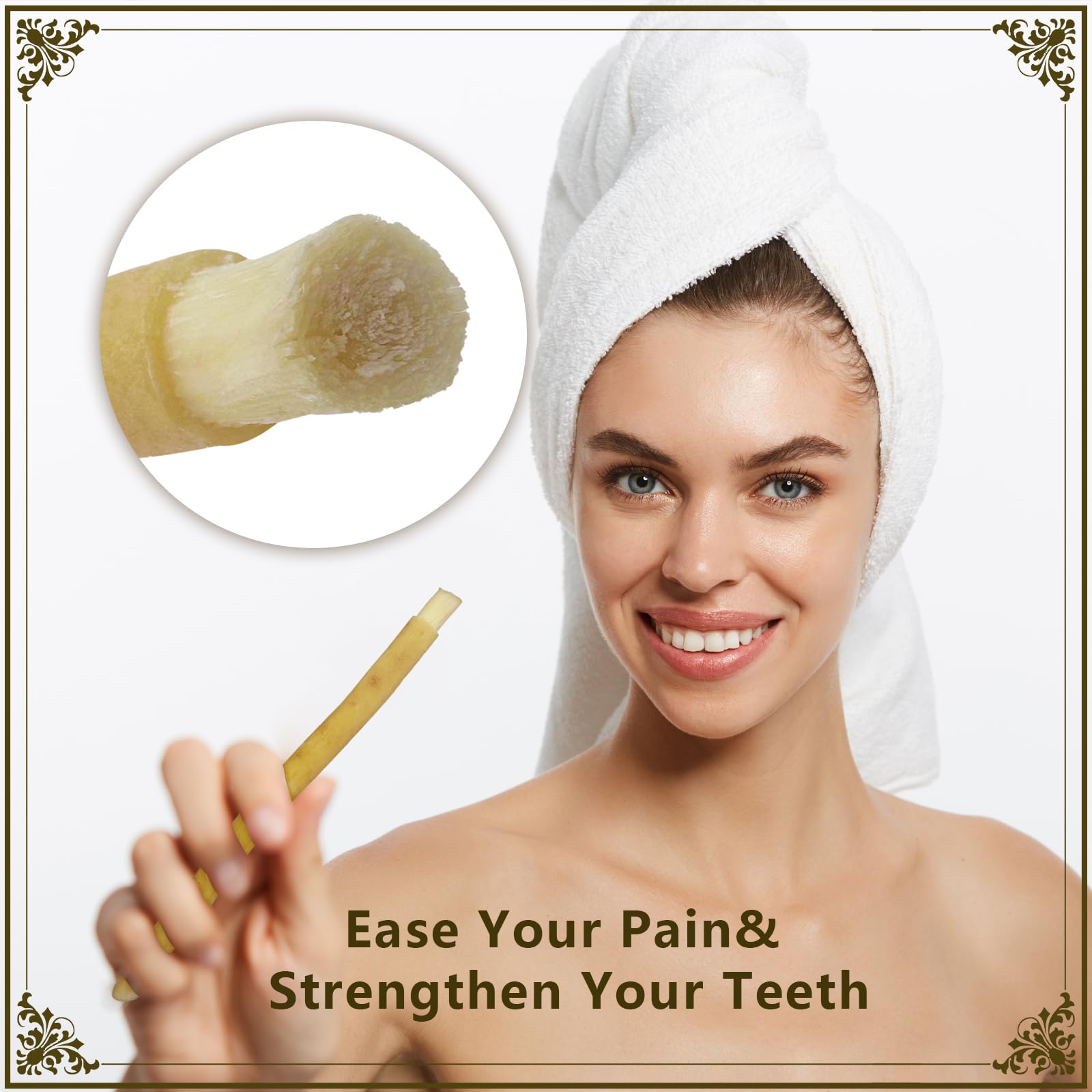 Six-inch Miswak sticks arranged for use