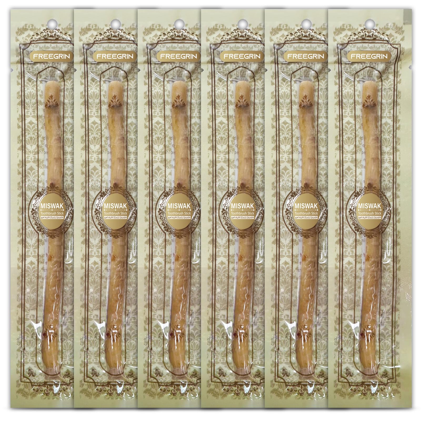 FREEGRIN Miswak Sticks 6-pack vacuum-sealed packaging