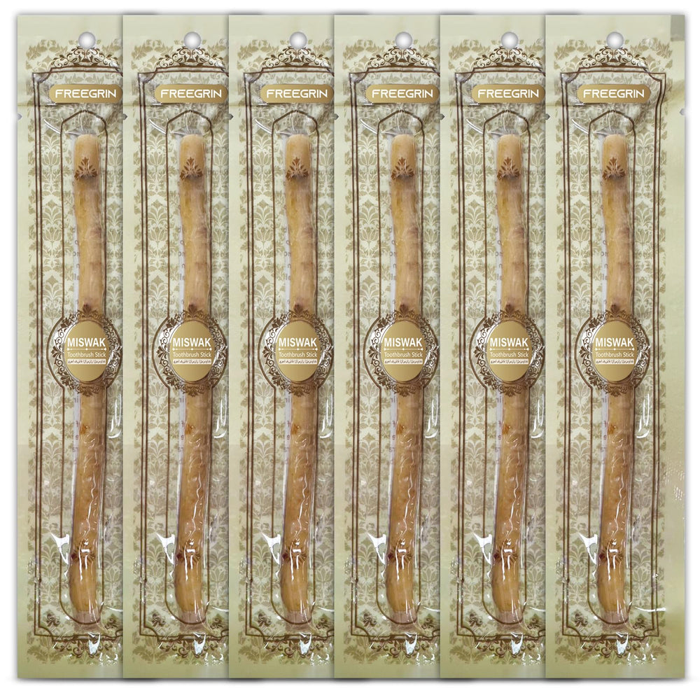 FREEGRIN Miswak Sticks 6-pack vacuum-sealed packaging