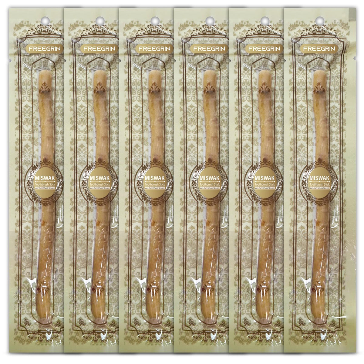 FREEGRIN Miswak Sticks 6-pack vacuum-sealed packaging