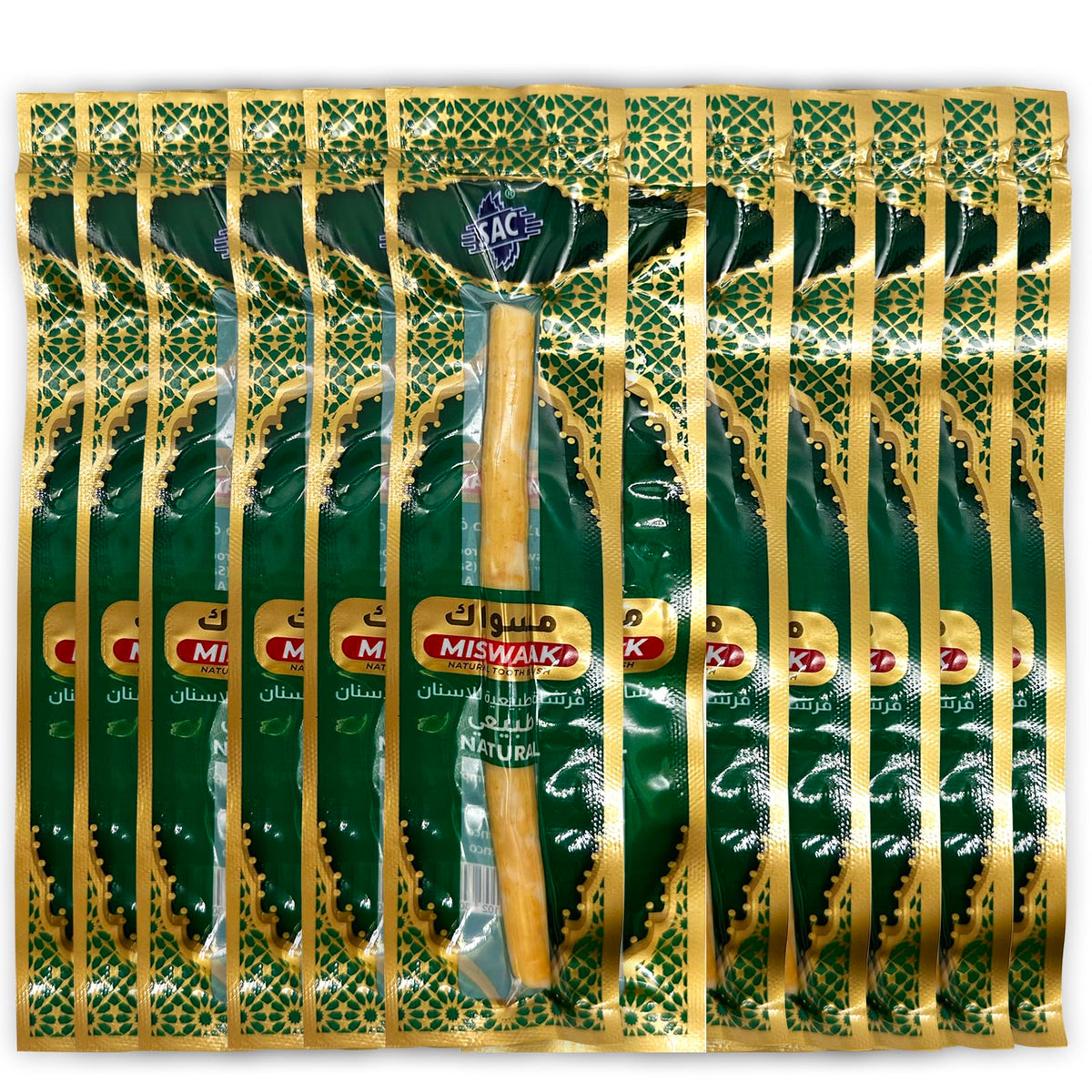 FREEGRIN Miswak toothbrush sticks – vacuum-sealed 12-pack packaging