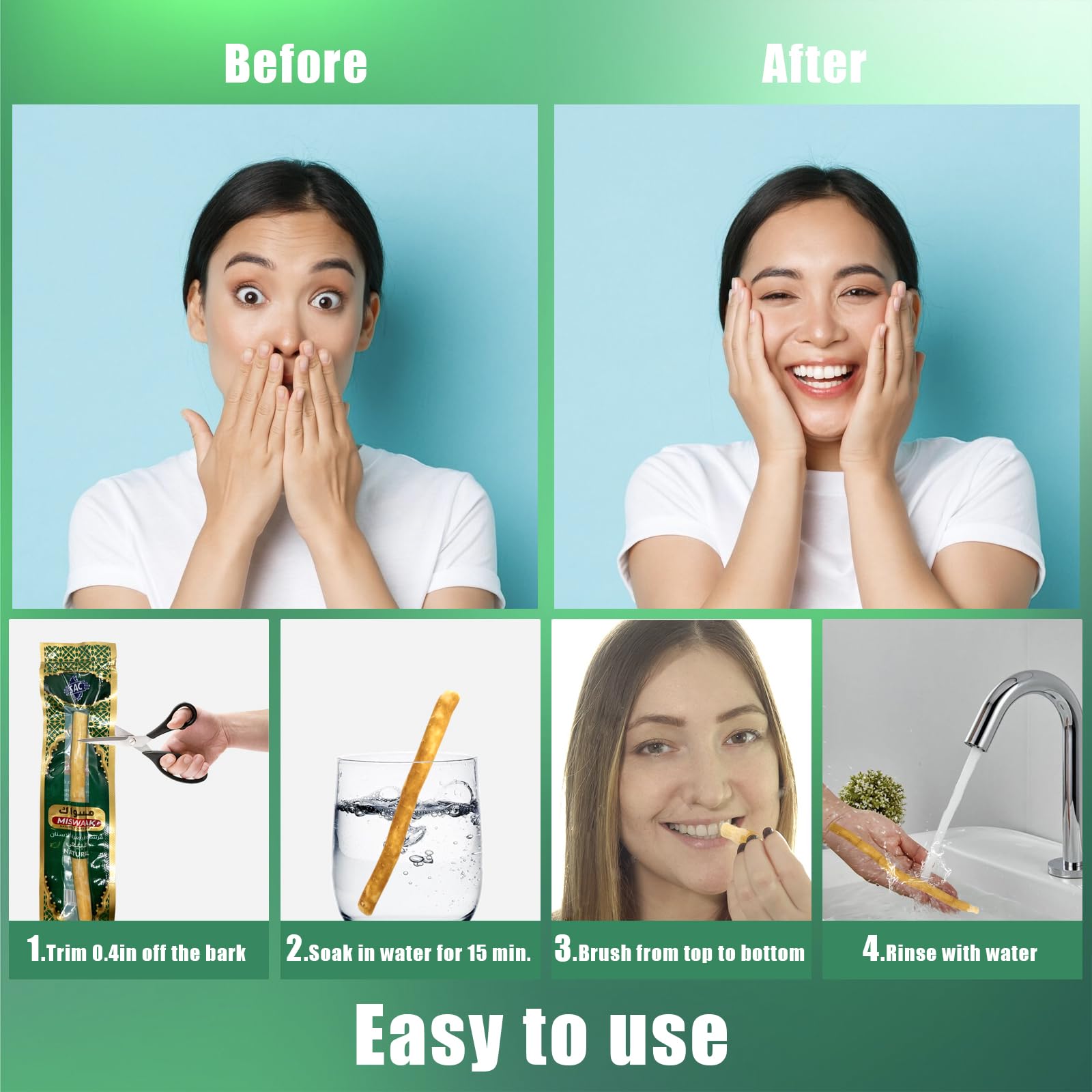 Healthy teeth and gums with natural Miswak sticks