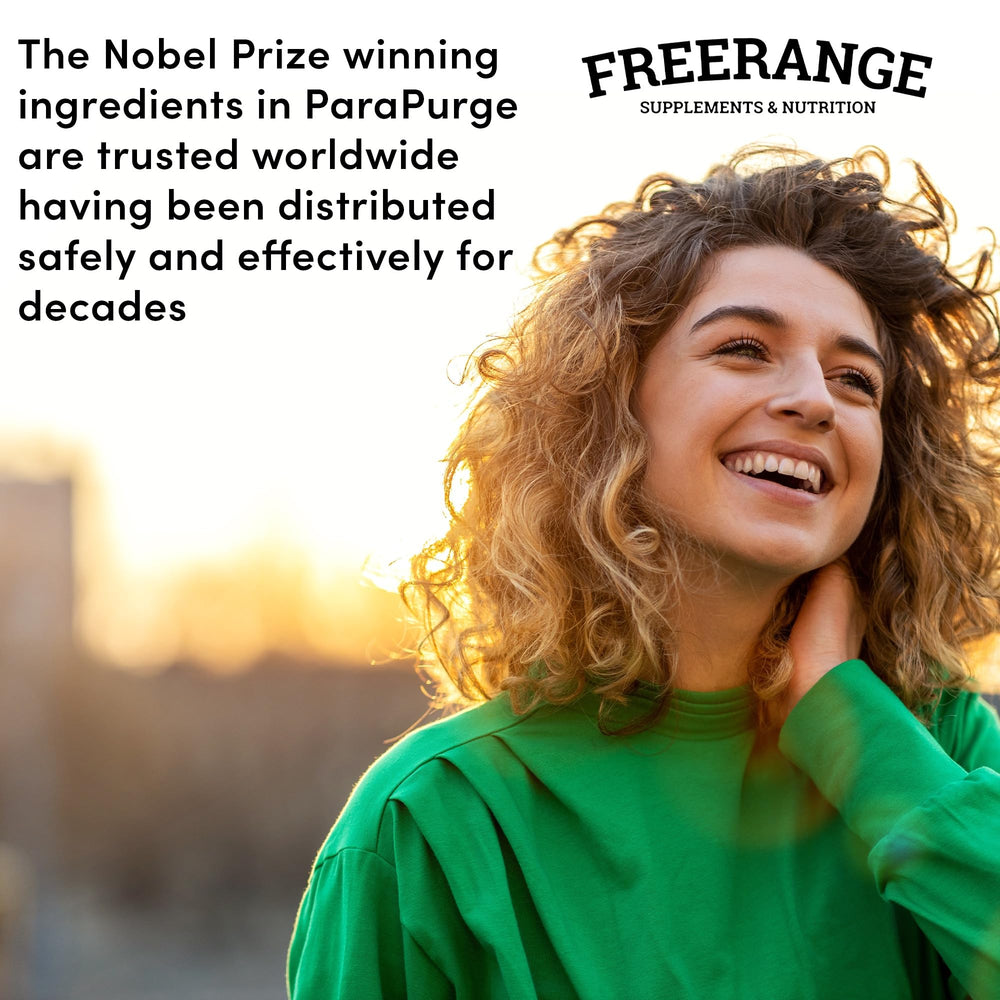 Freerange ParaPurge packaging box display with 60 capsules for monthly use.