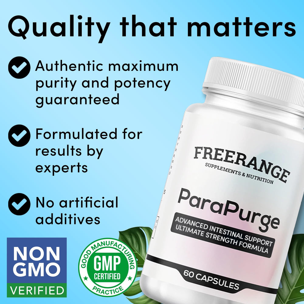 Freerange ParaPurge USA-made ingredients highlight high purity for daily wellness.