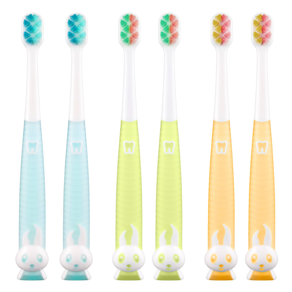Close-up of Fregum 7001 toddler toothbrush with adorable rabbit design