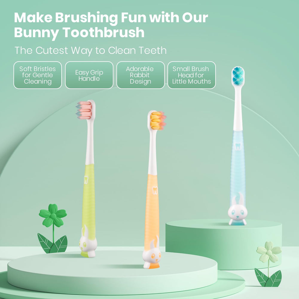 Front view of Fregum 7001 toddler toothbrush with rabbit design