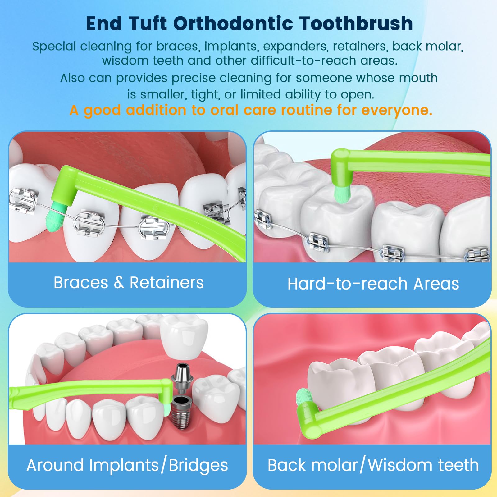 2 in 1 toothbrush with interdental brush for orthodontic care