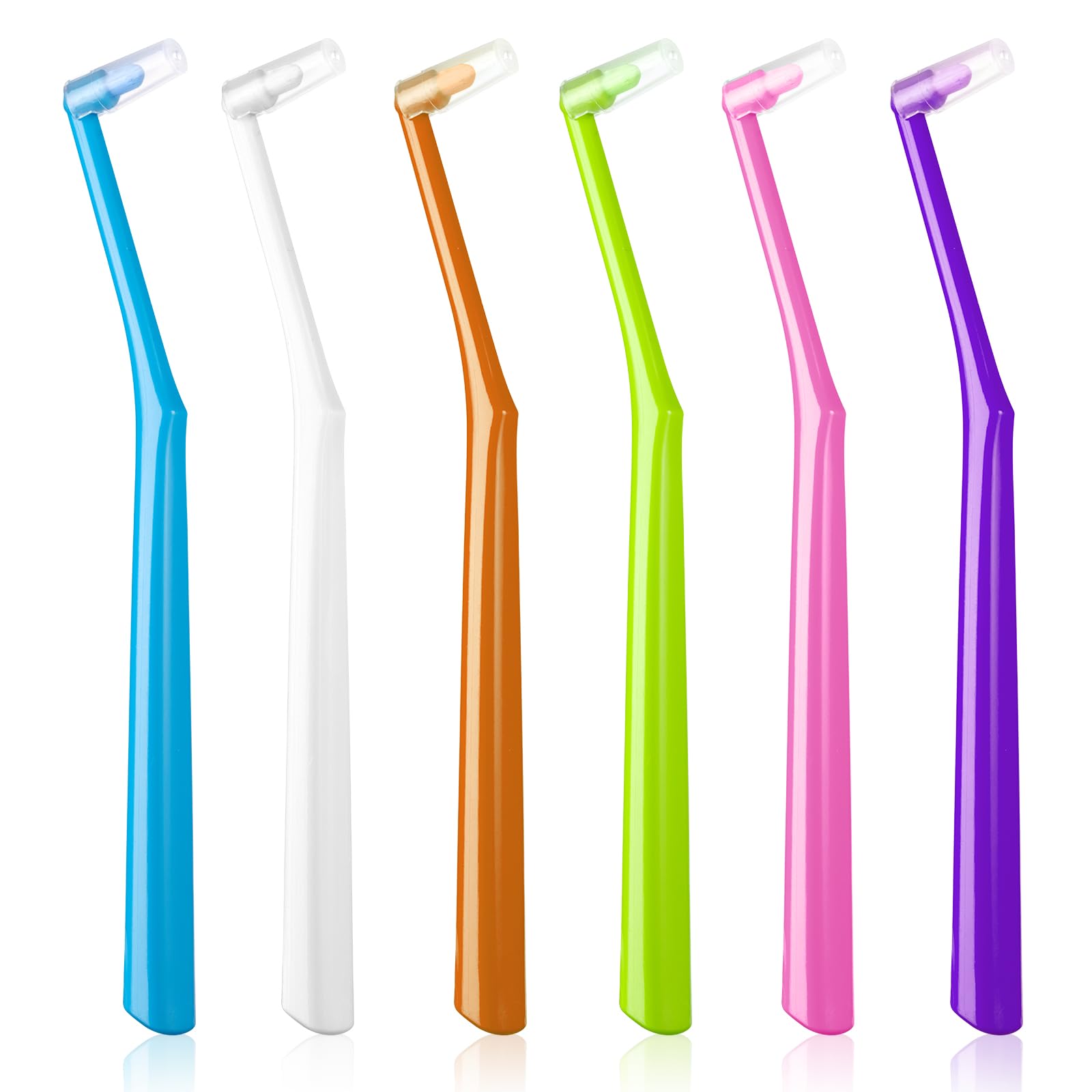 End tuft toothbrush with angled head and soft bristles for orthodontics