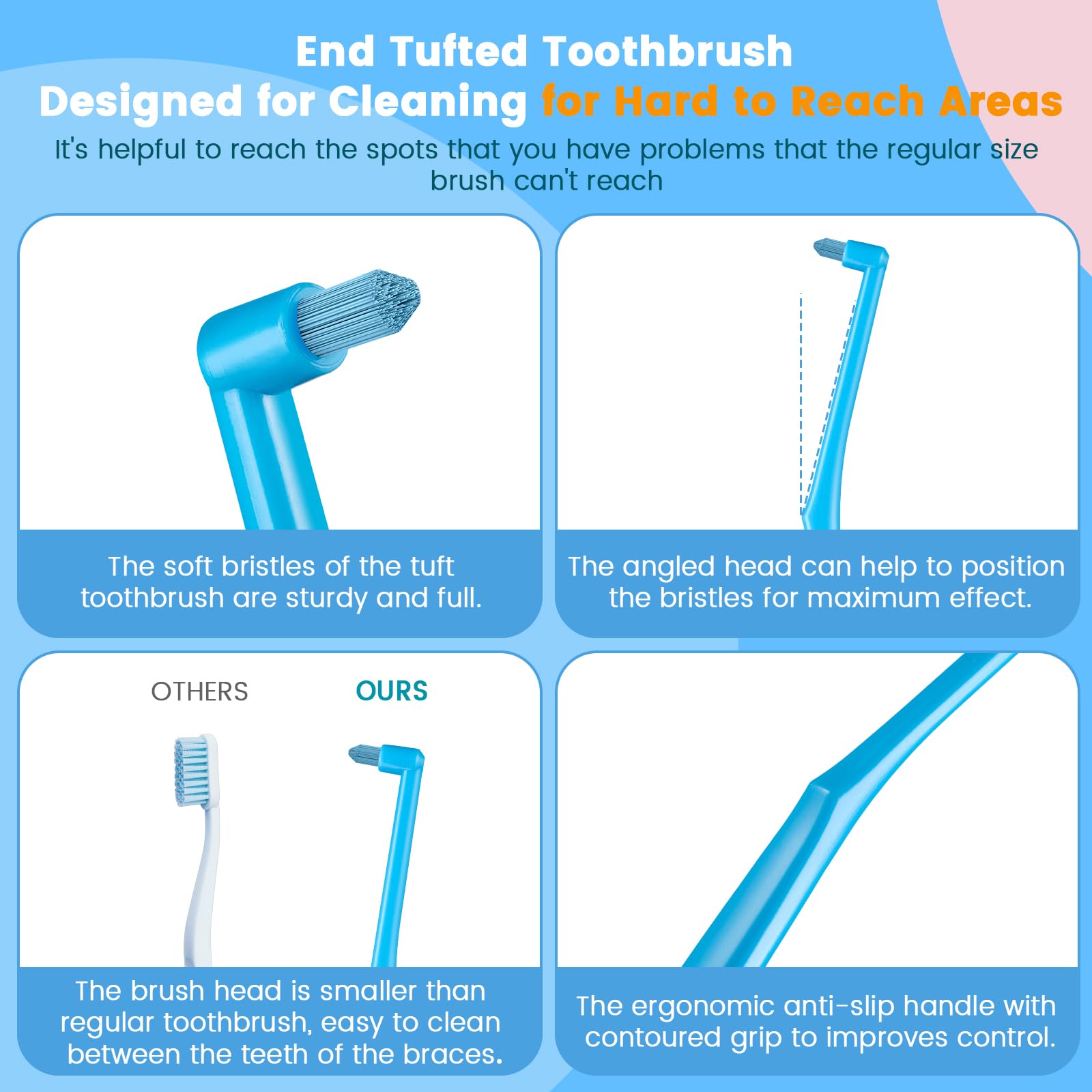 Built-in interdental brush located at the bottom of the brush