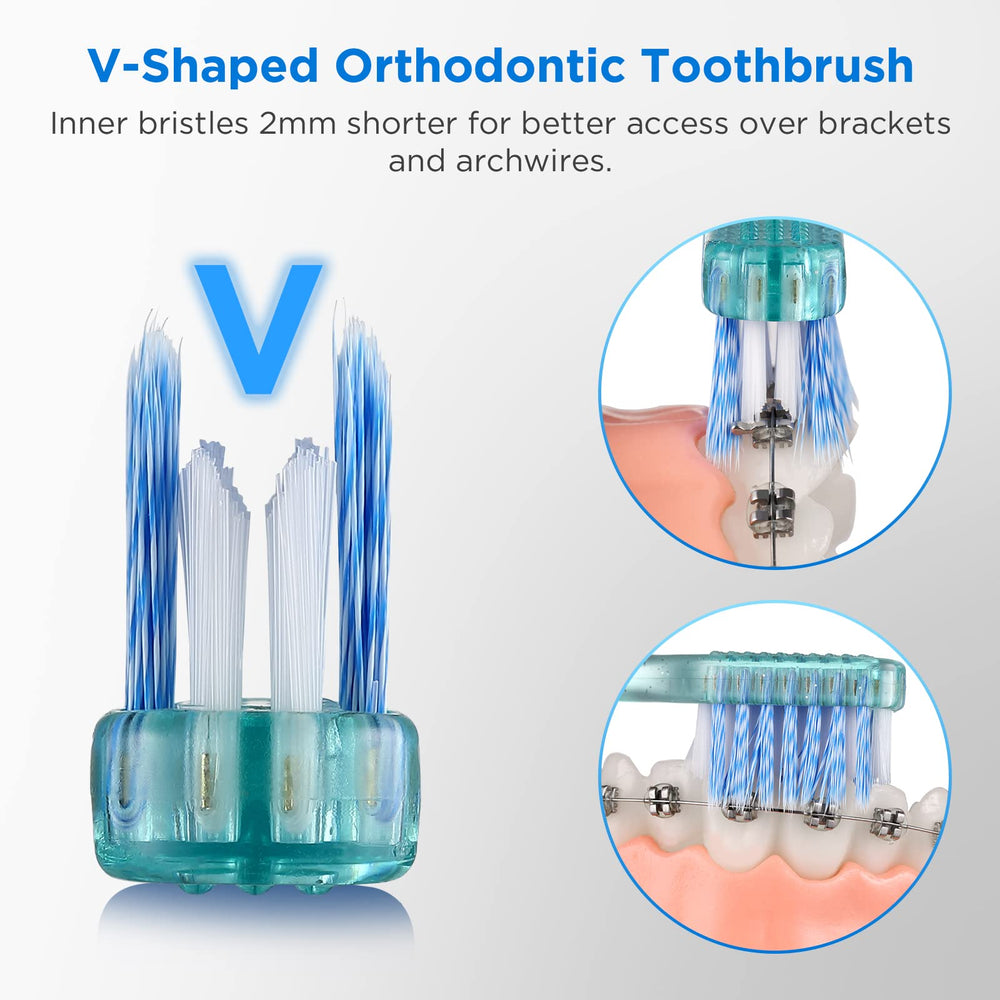 End tuft toothbrush for braces and small spaces