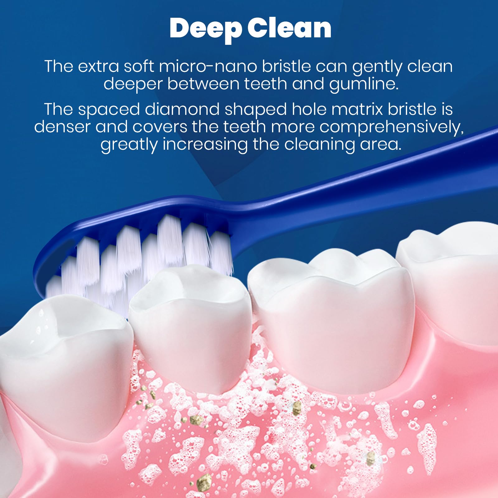 Diamond-shaped head design for broader cleaning coverage