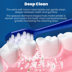 Diamond-shaped head design for broader cleaning coverage