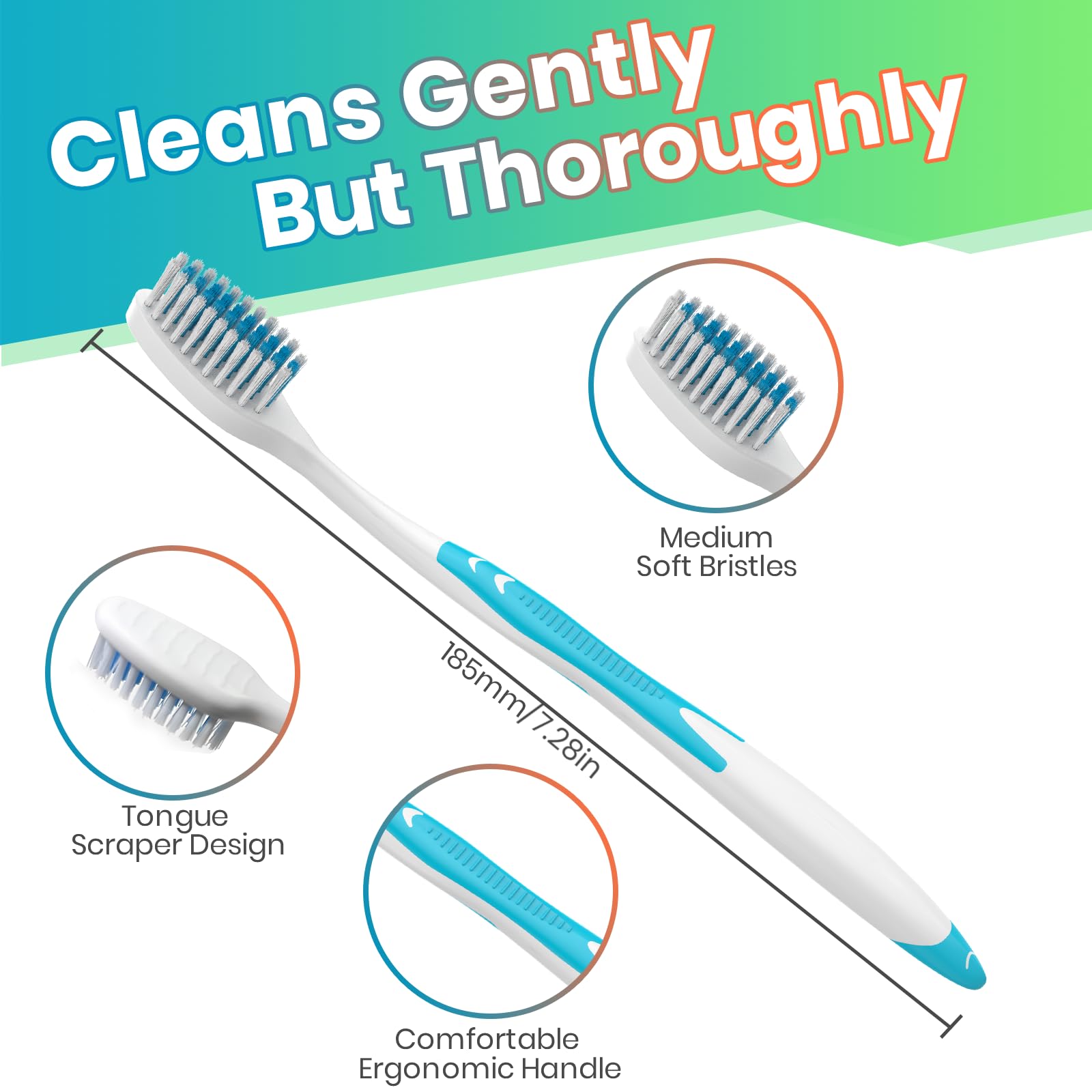 Toothbrush with medium-soft bristles for adults and kids
